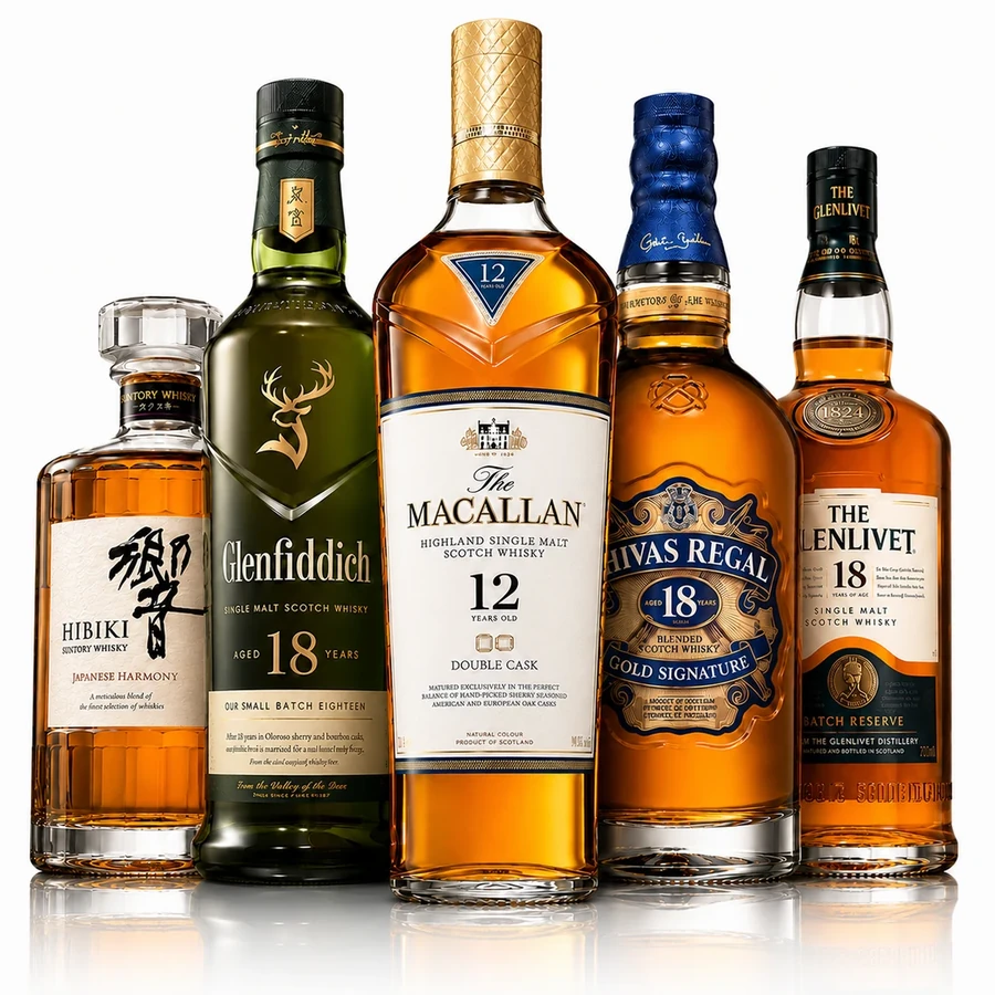 The complete five-bottle whisky collection